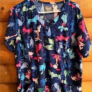 Colorful Dog Print Scrub Top